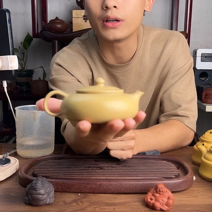 茶壶紫砂原矿绿皮绿泥 寒江紫砂壶