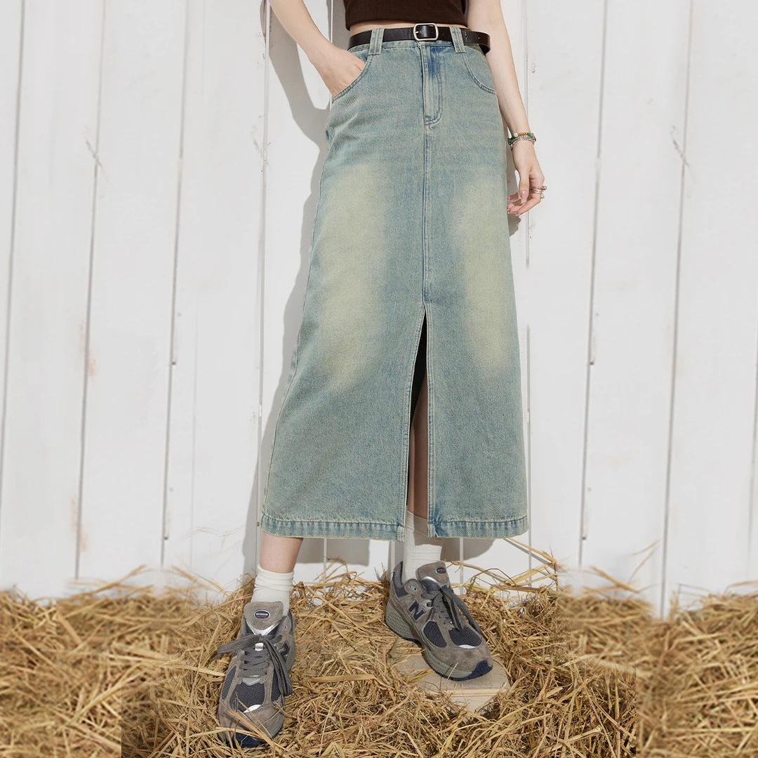 7022【金拐子】流浪田园【送腰带春季新显瘦百搭水牛仔半身裙女开