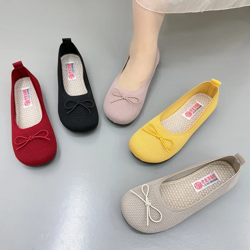 老北京布鞋女夏季飞织浅口豆豆鞋软底百搭一脚蹬懒人鞋舒适妈妈鞋