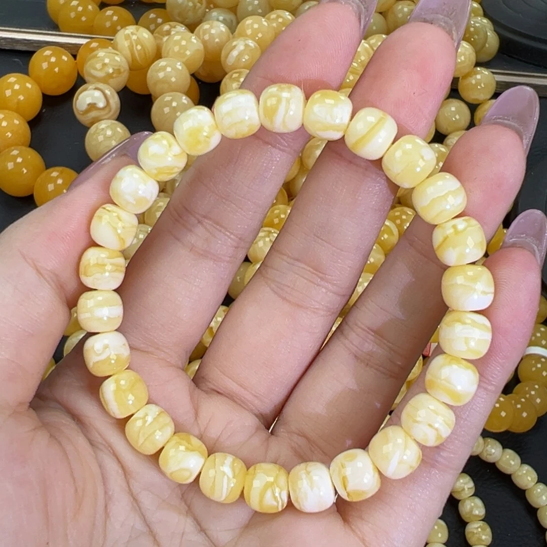 琥珀未镶嵌手链瓷白虎皮