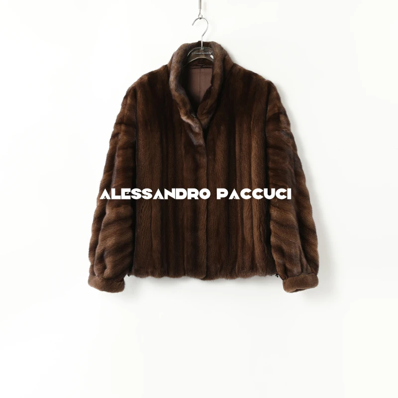 SAGA✖AP洛哥44073CS【凌寒】进口水貂+桑蚕丝全抽刀立领皮草外套24