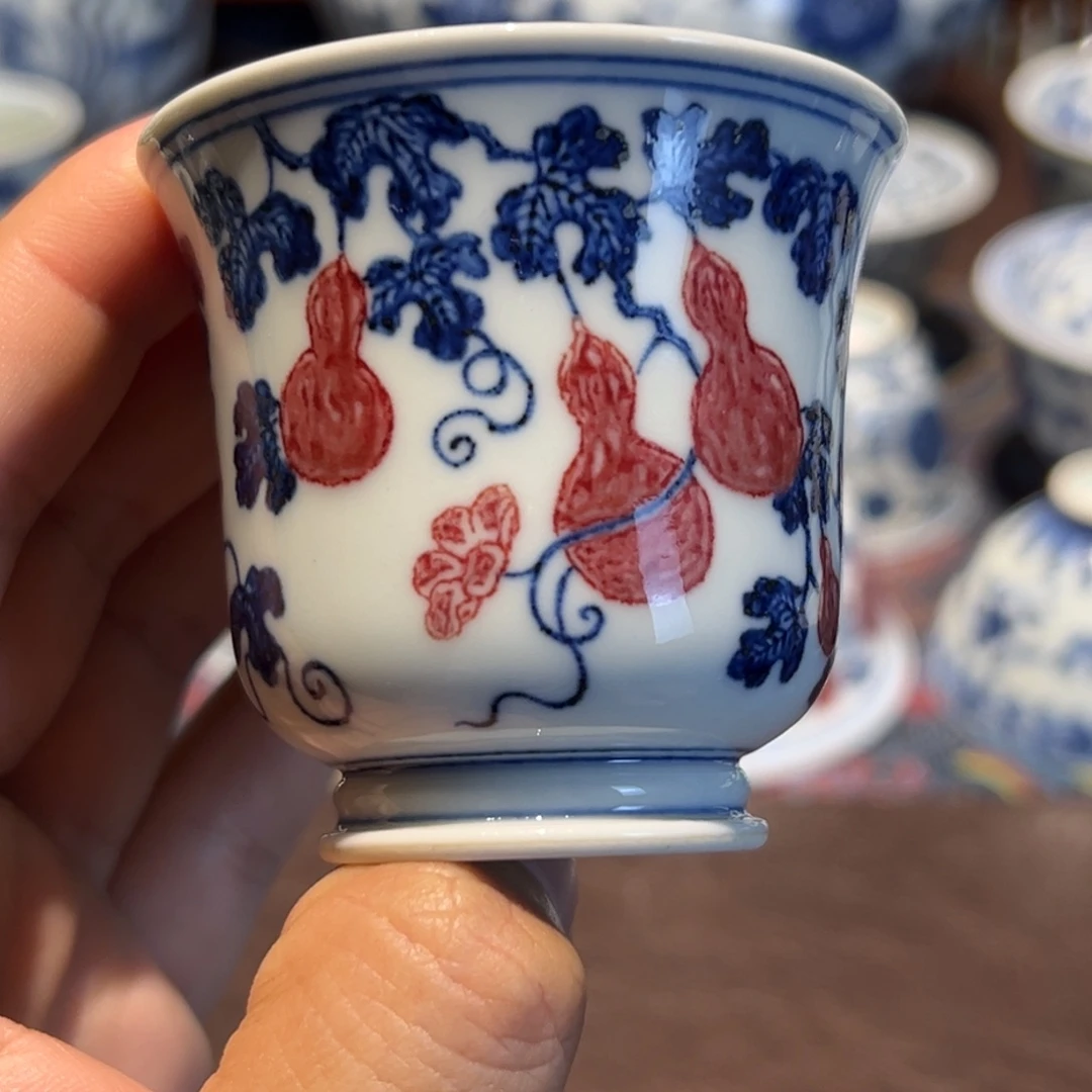 精品青花釉里红葫芦纹铃铛杯口径约6.2厘米