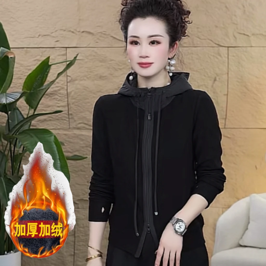 【歌莱图】2025秋冬新款时尚百搭双面绒连帽外套休闲长袖上衣#2585