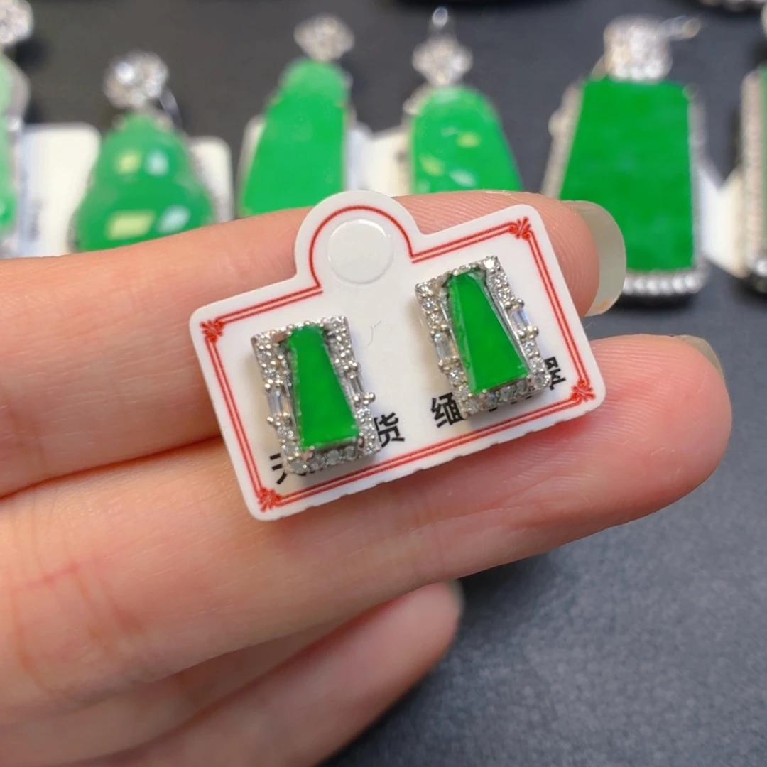 翡翠银S925镶嵌吊坠(不含链)耳钉