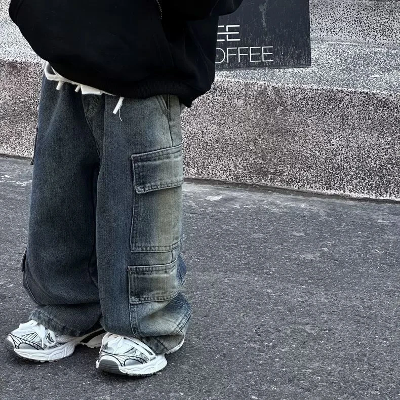 儿童牛仔裤春秋款男女童春装牛仔裤宝宝复古男童阔腿裤直筒裤长裤