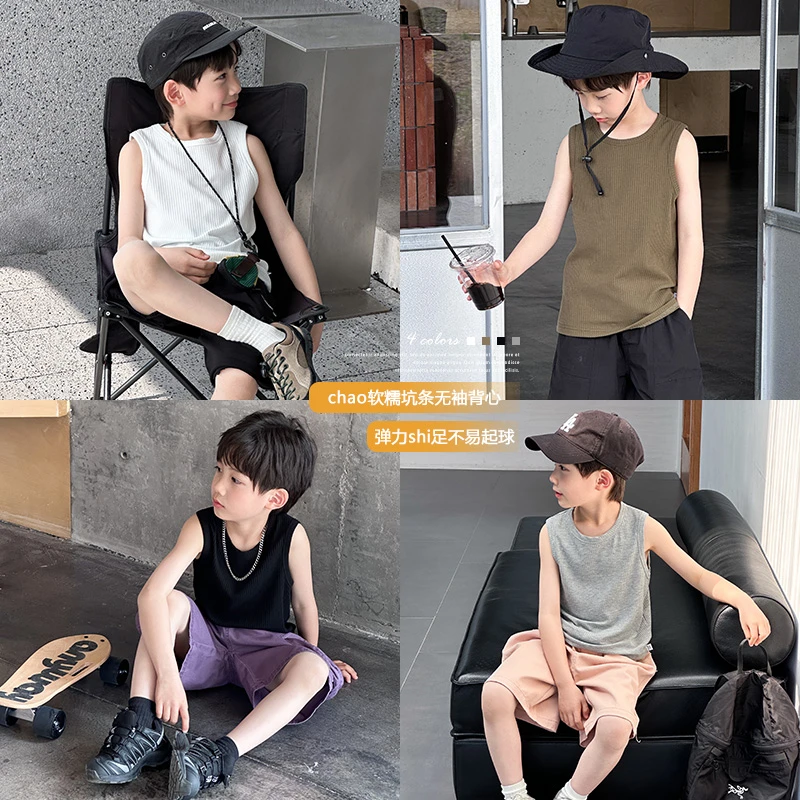 儿童夏装背心男童无袖T恤2025新款夏季宽松中大童小男孩坎肩上衣t