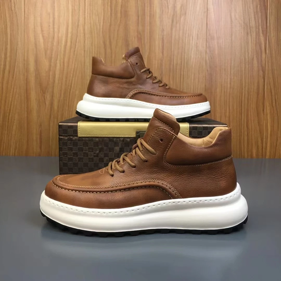 2025秋冬季时尚新款高帮休闲男鞋厚底增高高端加绒保暖中帮马丁靴