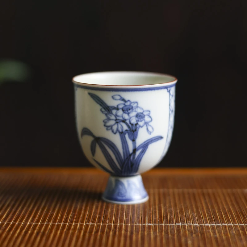 【坐饮亭竹】开窗水仙花-墨冉-高足瘦直口杯-90ml（新墨冉0266）