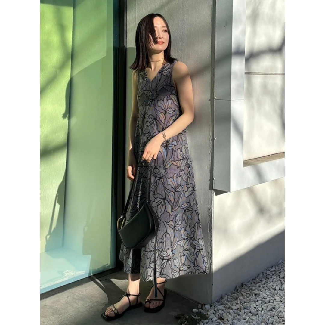 【DD外贸】 秋季画报款 L 重工刺绣气质印花修身连衣裙