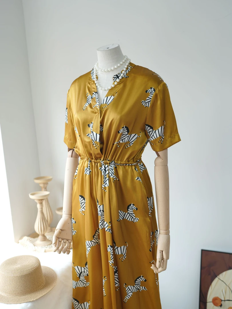 【端午礼物】高端精致气质收腰显瘦v领裙子时尚真丝连衣裙A00136