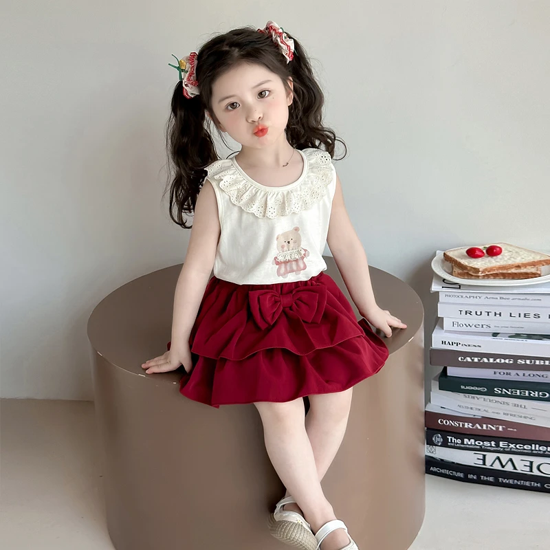 女童夏装套装裙2025新款时髦洋气儿童背心女宝宝半身蛋糕裙两件套