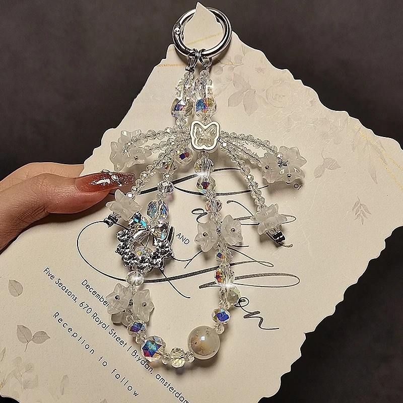 奢华高级感水晶手机链花朵串珠挂链手提链挂件防丢挂饰手机挂绳