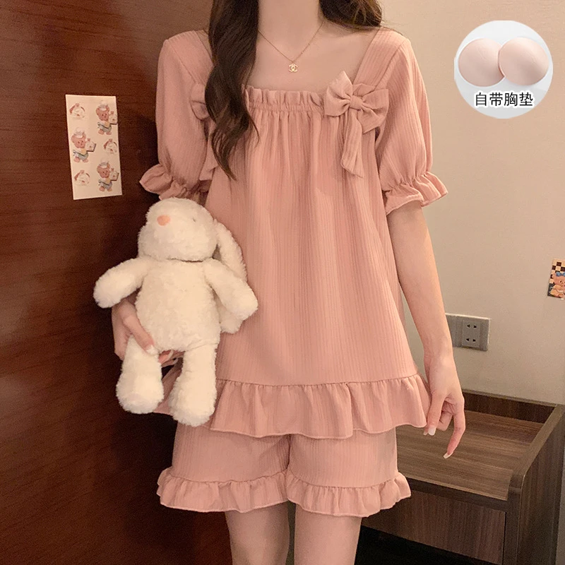 【短袖睡衣】夏季爆款睡衣短裤胸垫公主风家居服高颜值魅力约会女生