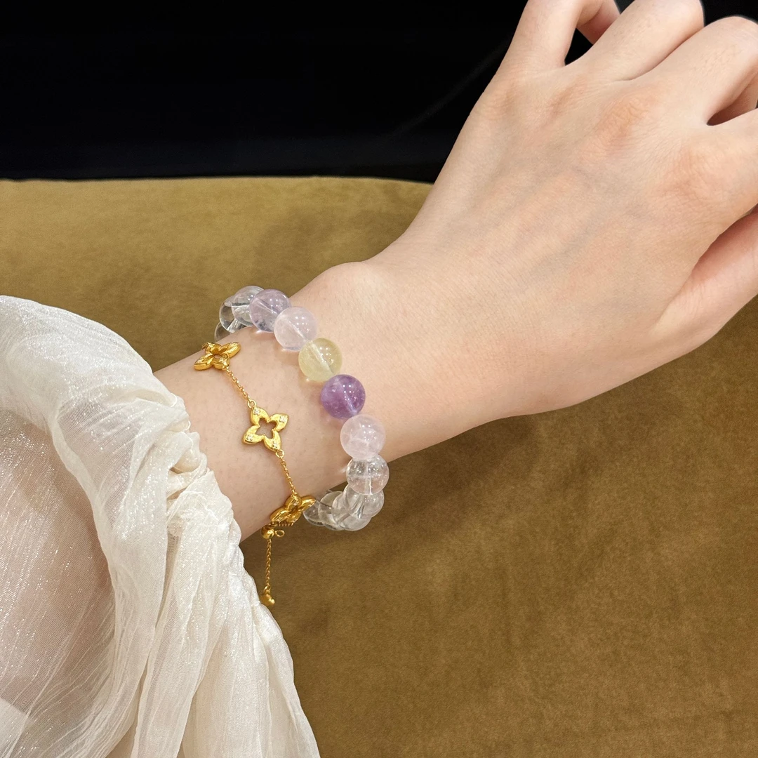 【幸运】10m白水晶+粉水+紫水+柠檬晶手串原创设计天然水晶Y61