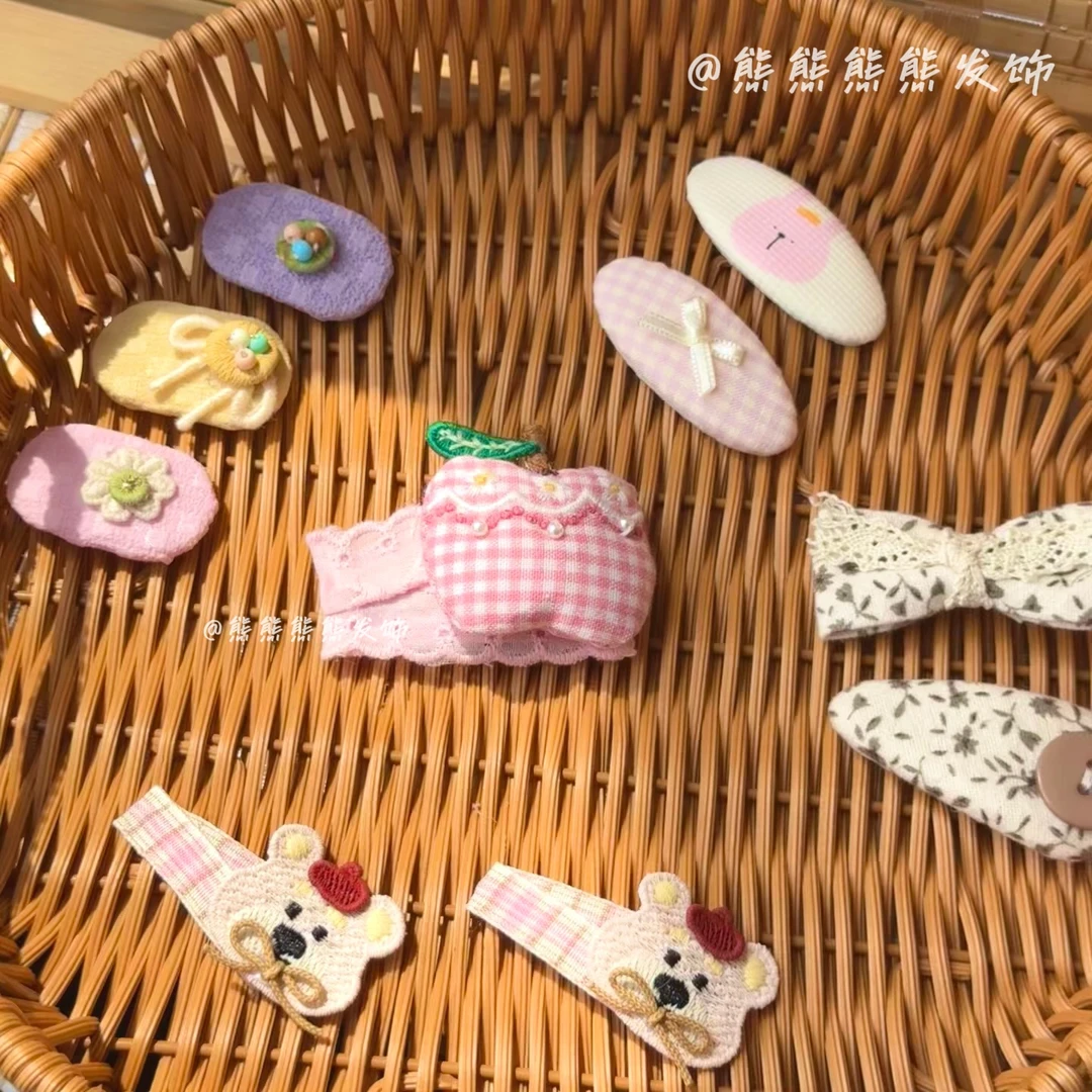 2025新款韩系儿童卡通蕾丝发夹宝宝可爱手作掰掰夹女童BB夹发卡