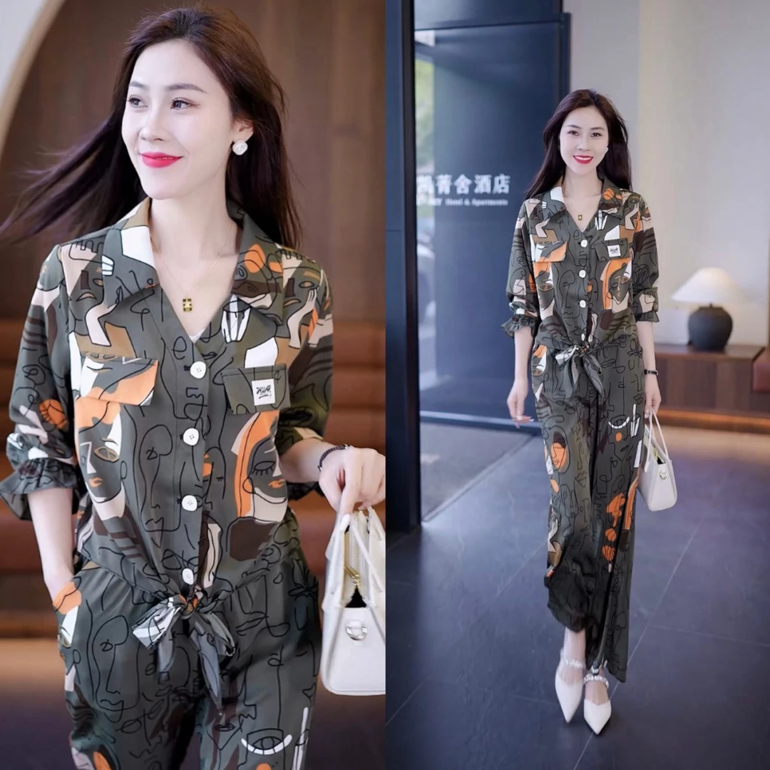 阔腿裤时尚套装女2025秋季新款短袖气质减龄洋气时髦休闲两件套