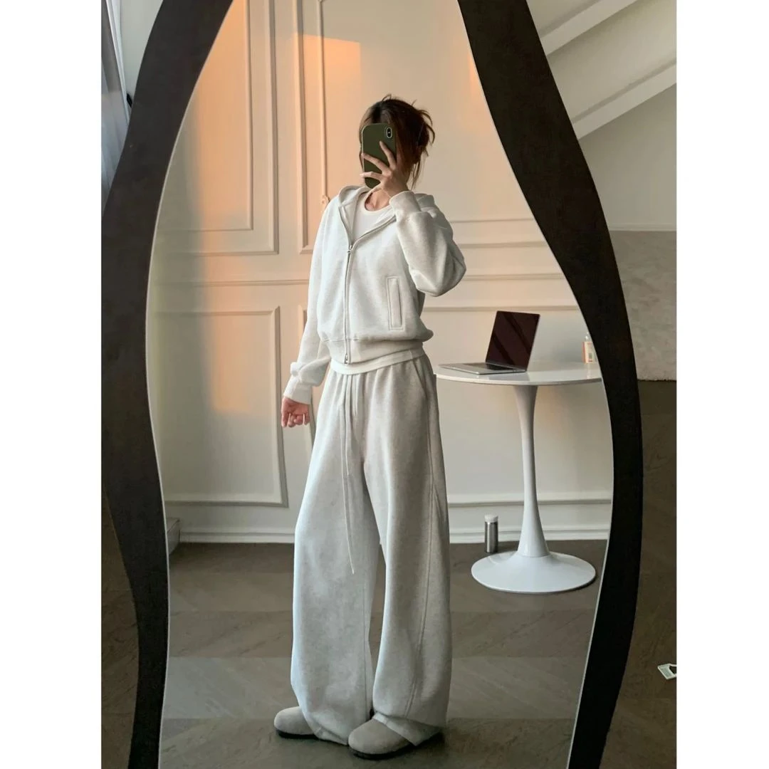 美式弯刀垂感卫裤女2025秋冬显瘦百搭运动宽松拖地阔腿裤子6058