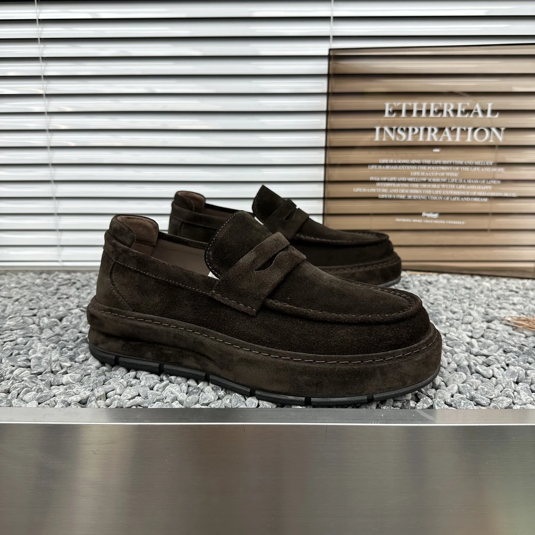 男士时尚乐福鞋高档英伦风豆豆鞋休闲皮鞋一脚蹬男鞋百搭厚底男鞋