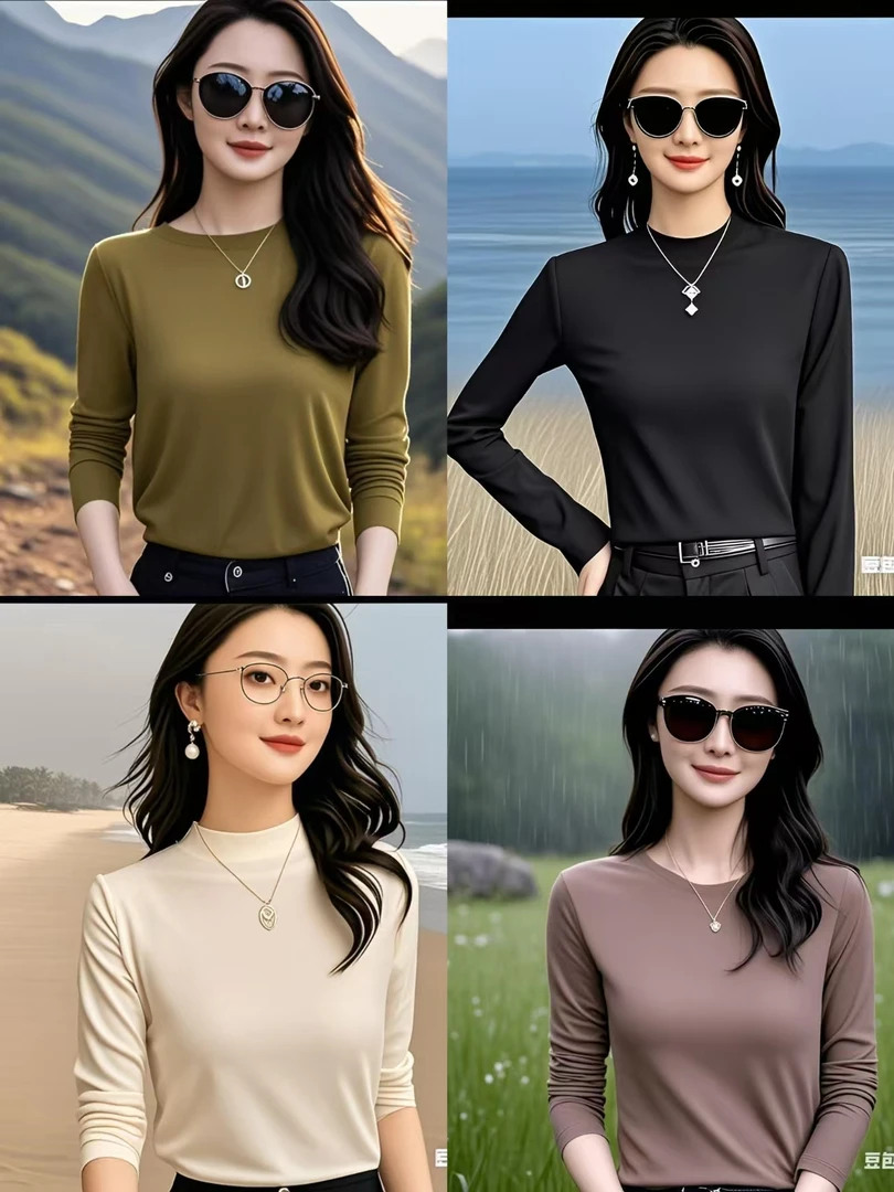 春季女士爆款时尚休闲百搭莫代尔半高领打底衫显瘦