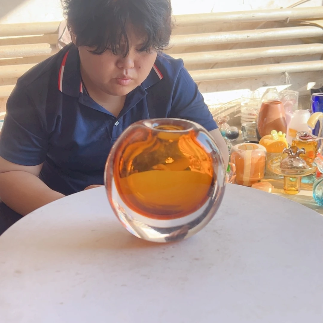 琥珀高度14琉璃花器摆件微瑕