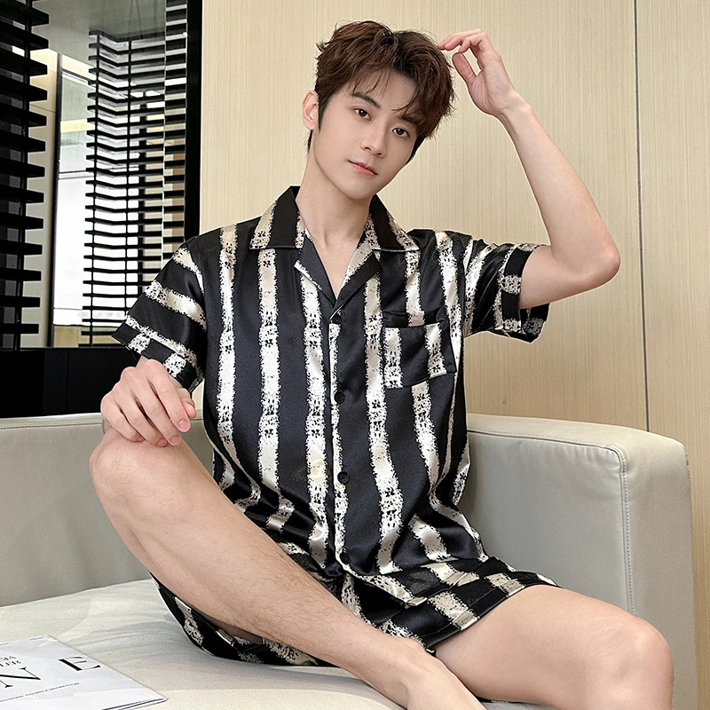 男睡衣男士冰丝短袖夏季家居服凉感大码薄款夏款2025新款加肥加大