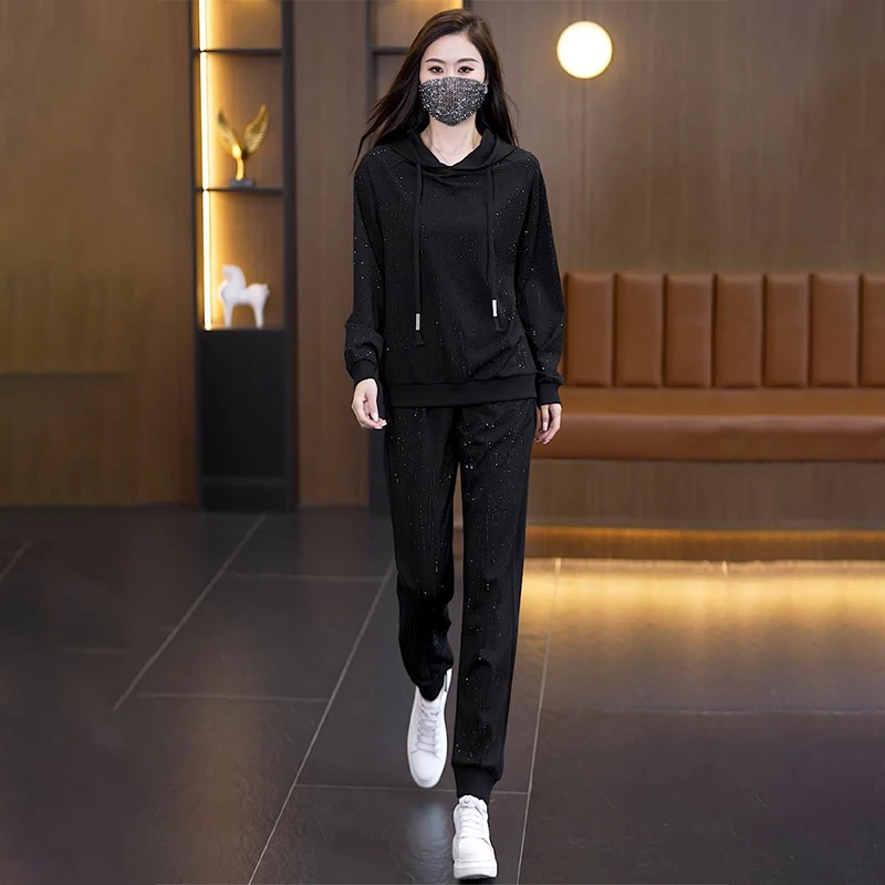 【女神新衣】2025春装新款时尚套装大码连帽宽松长裤洋气两件套装