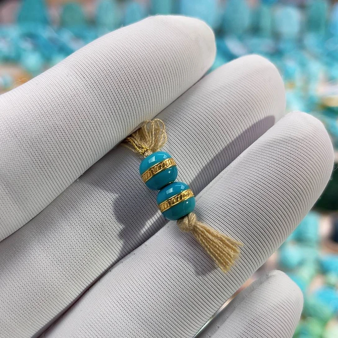 绿松石珠宝奇石18K金镶嵌6mm