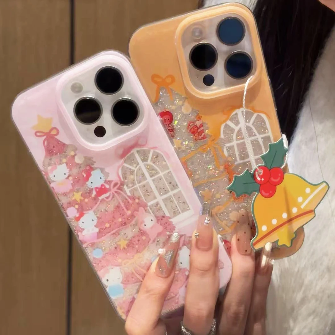 圣诞树星星人KT猫适用iPhone17滴胶闪粉手机壳苹果16promax可爱15
