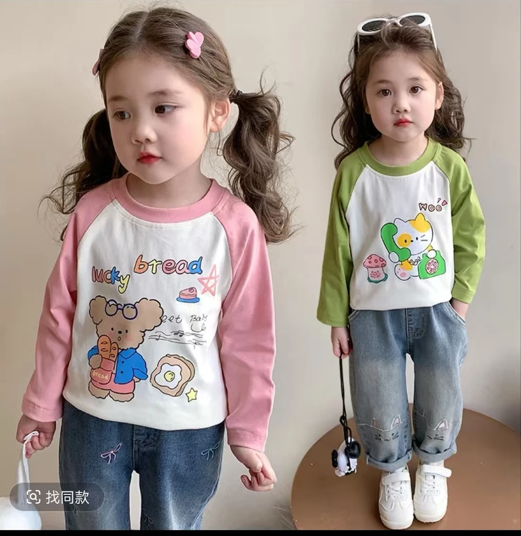 长袖女童圆领T恤韩版插肩t恤春装上衣春秋印花秋装