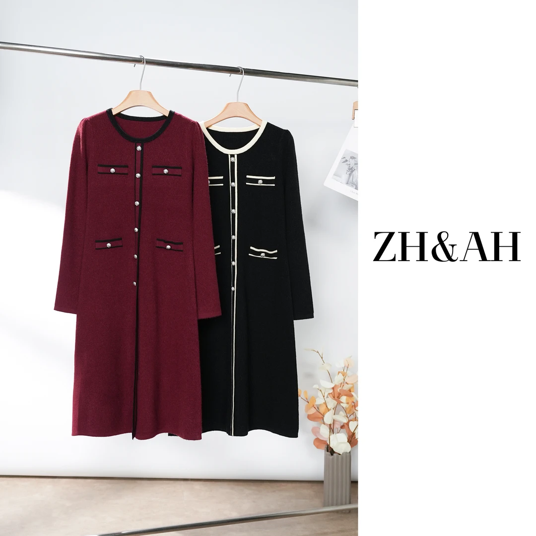 ZH&AH【柏林小香】冬季新款时尚气质百搭设计师款孕期优雅毛衣裙