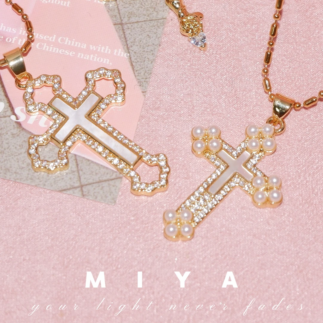 告白天使系列~ 十字架贝母珍珠超长65cm毛衣链
