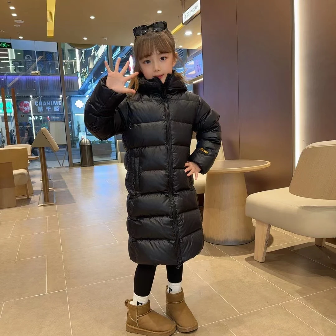 白鸭绒儿童羽绒服免洗冬季连帽加厚长款潮牌保暖面包服亲子装外套