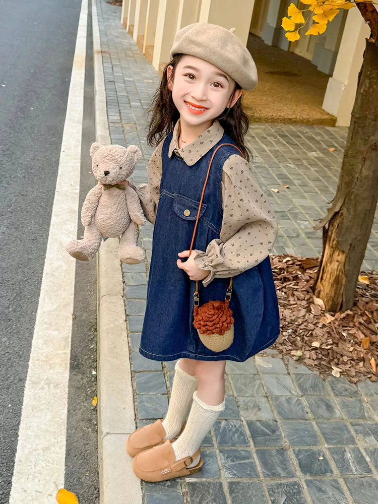 女童连衣裙秋装2025新款儿童春秋季碎花牛仔宝宝洋气时髦公主裙子