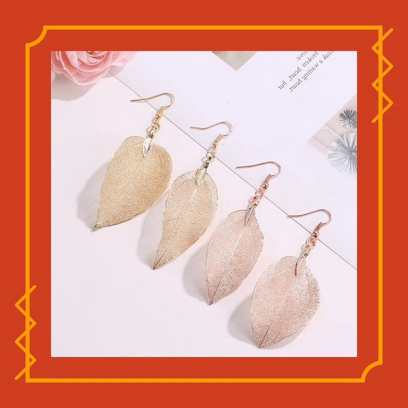 铜合金锆石耳饰 简约仙夸张欧美新款复古耳饰女时尚长款镂空树叶