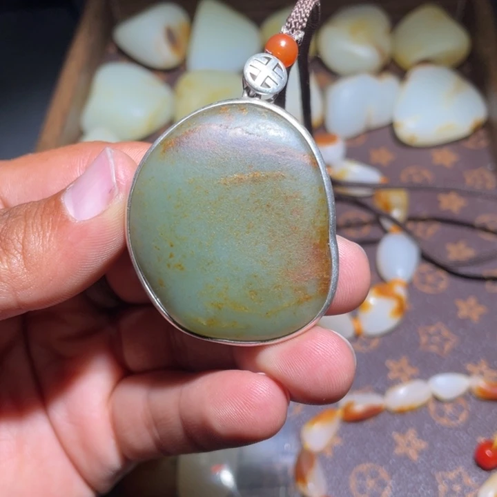 和田玉手链足银镶嵌