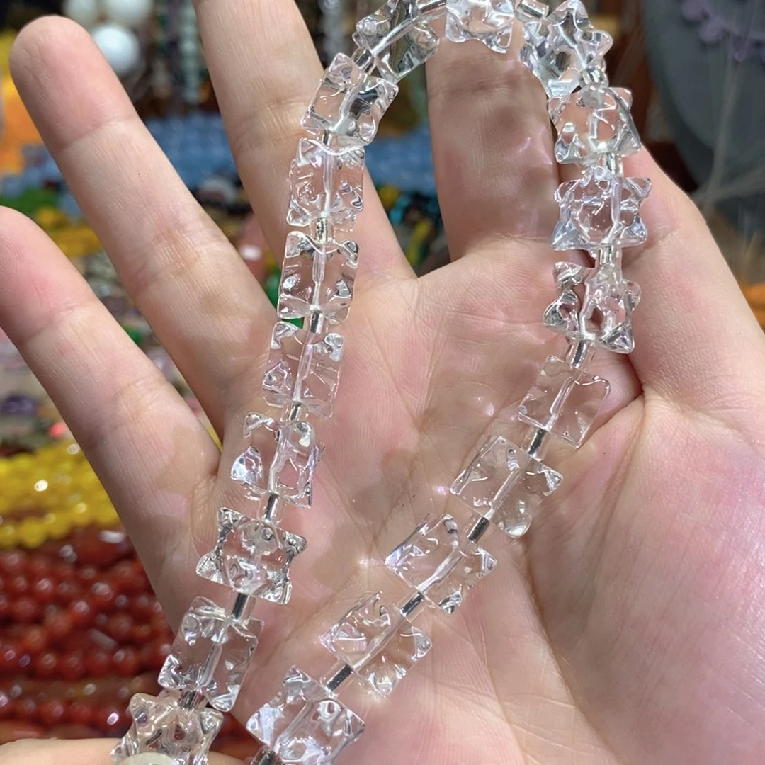 玛瑙/玉髓未镶嵌珠宝半成品净体白水晶六芒星一条卡10m有19颗
