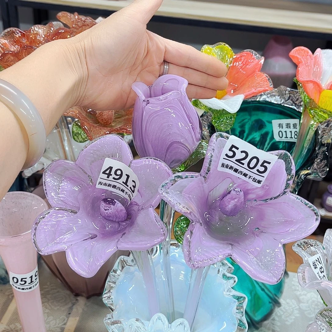 2朵紫百合1朵紫花苞 家悦琉璃摆件福利不含瓶