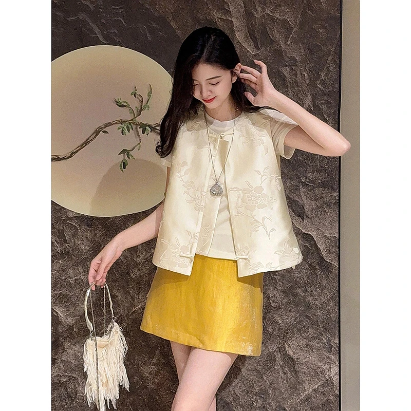 新中式马甲套装女2025夏季新款复古国风马夹上衣气质半身裙两件套
