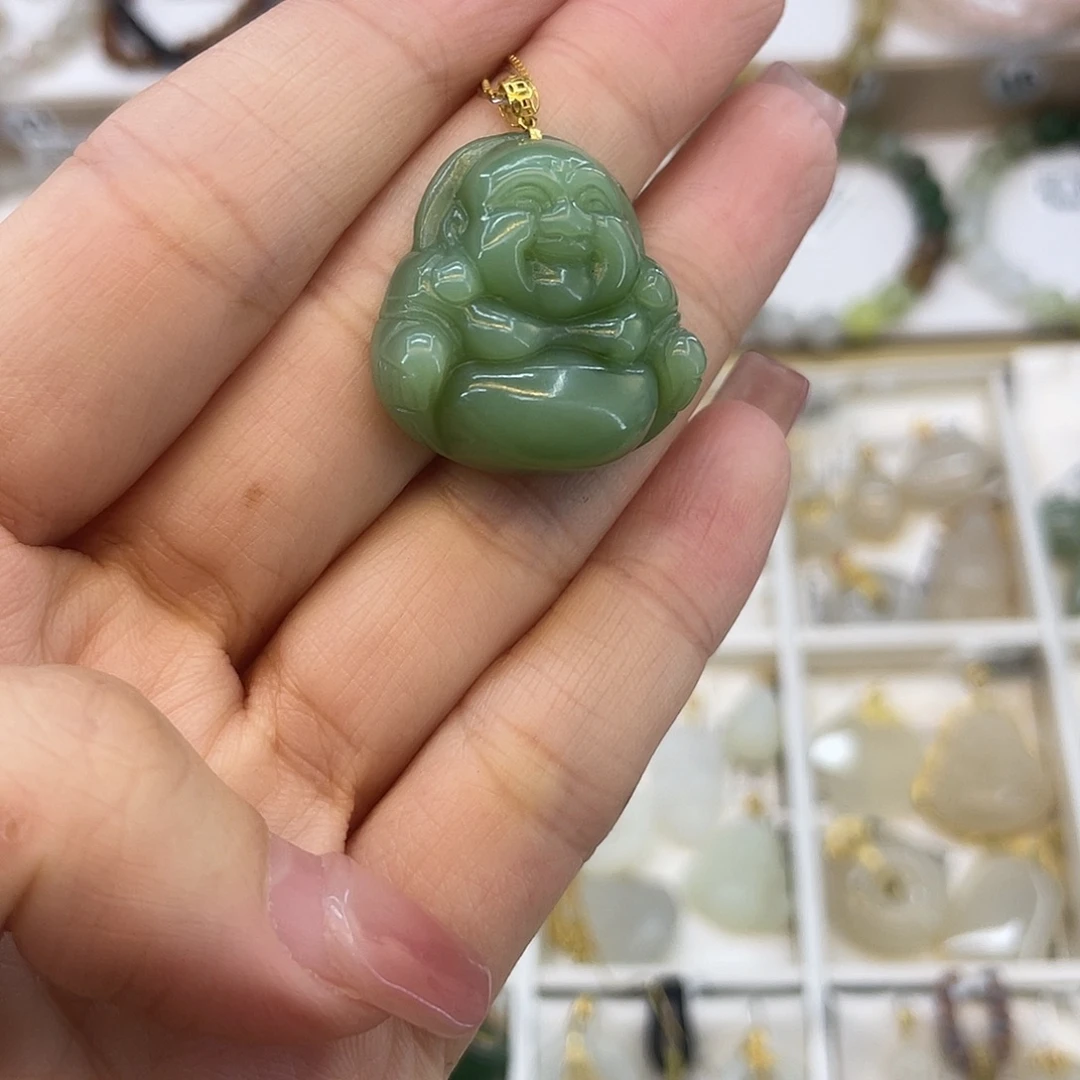 和田玉18K金镶嵌吊坠(赠链)