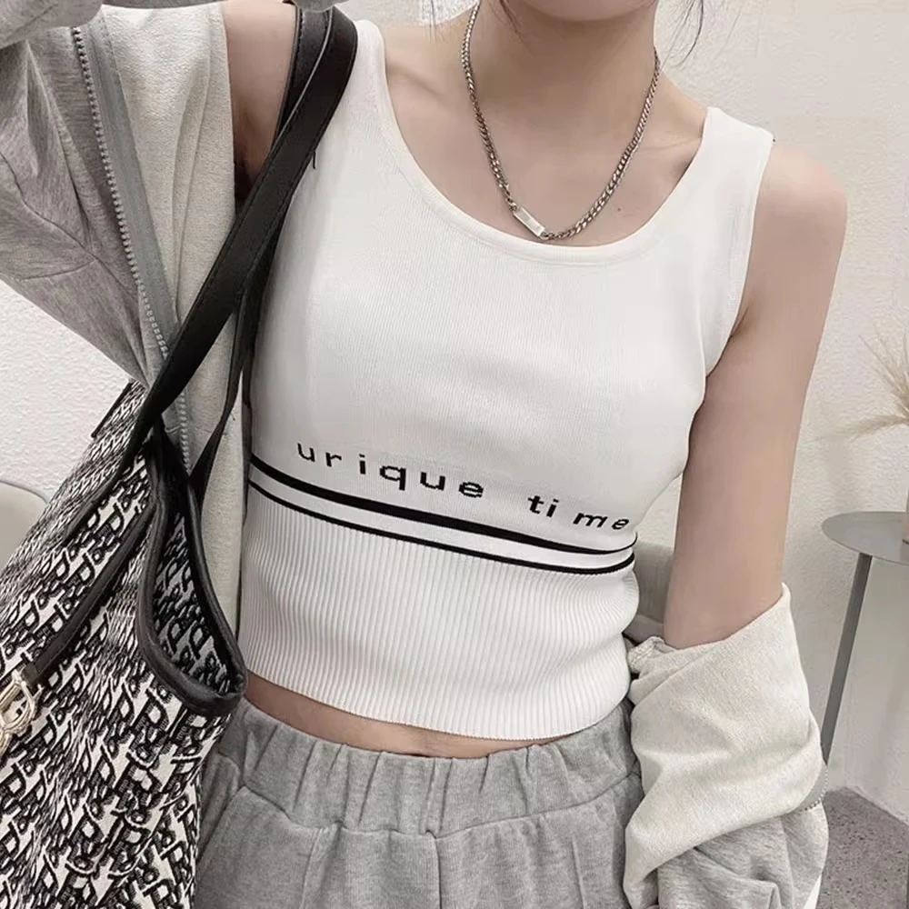 欧货夏季新款针织白色吊带背心女内搭无袖短款打底夏季外穿美背