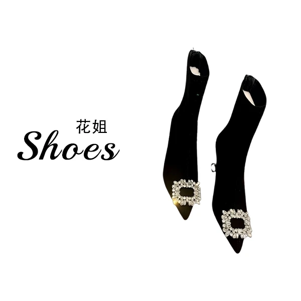 复古水钻尖头气质显瘦细跟时尚短靴