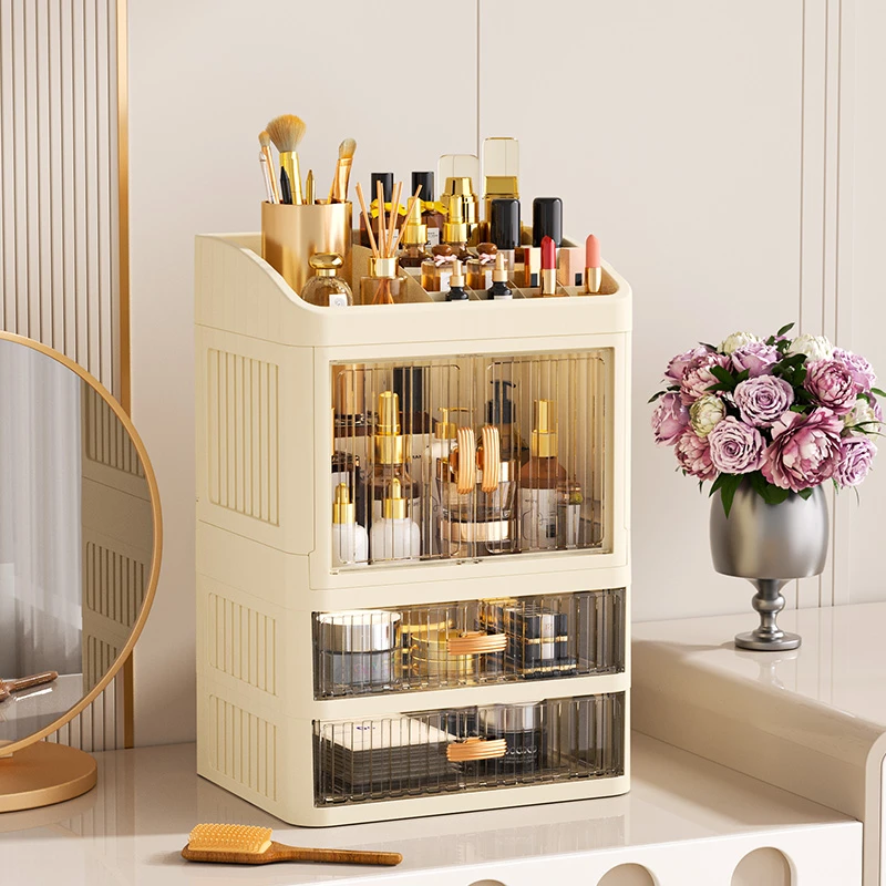 新化妆品收纳箱折叠化妆盒化妆品收纳盒抽屉式桌面梳妆台杂物盒子