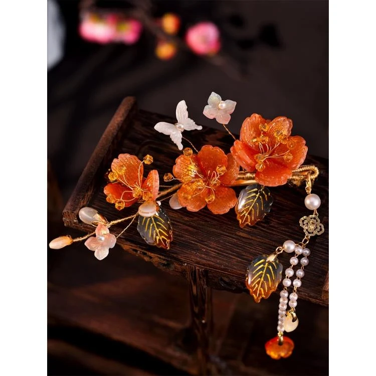 秋枫，东方美学琉璃花新中式仙气高级感边夹发夹发饰头饰（4002）