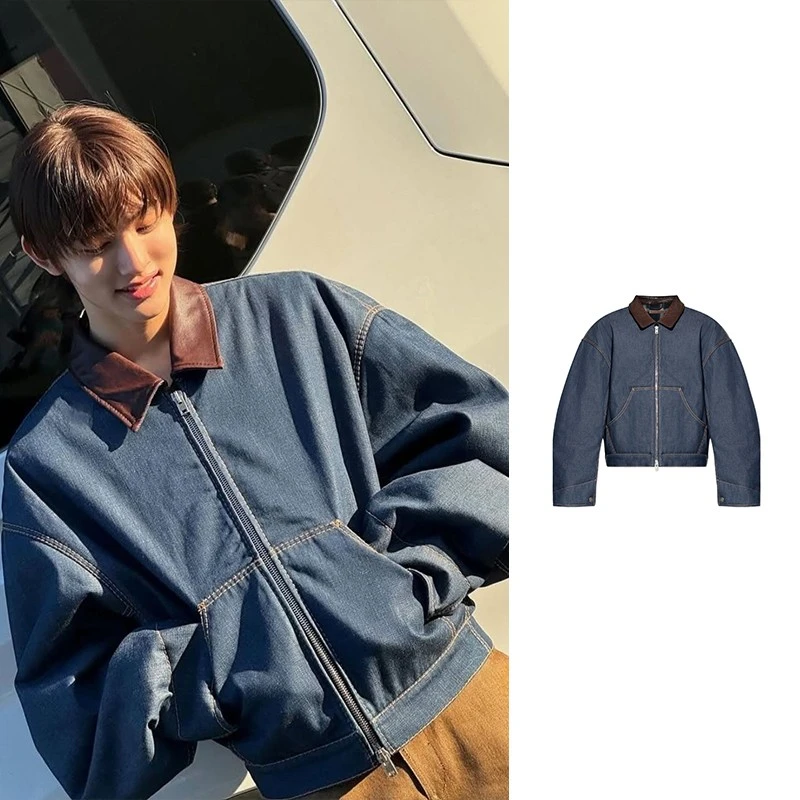 未使用 Acne studio 蓝色拼皮领单宁牛仔夹克 B90839-135