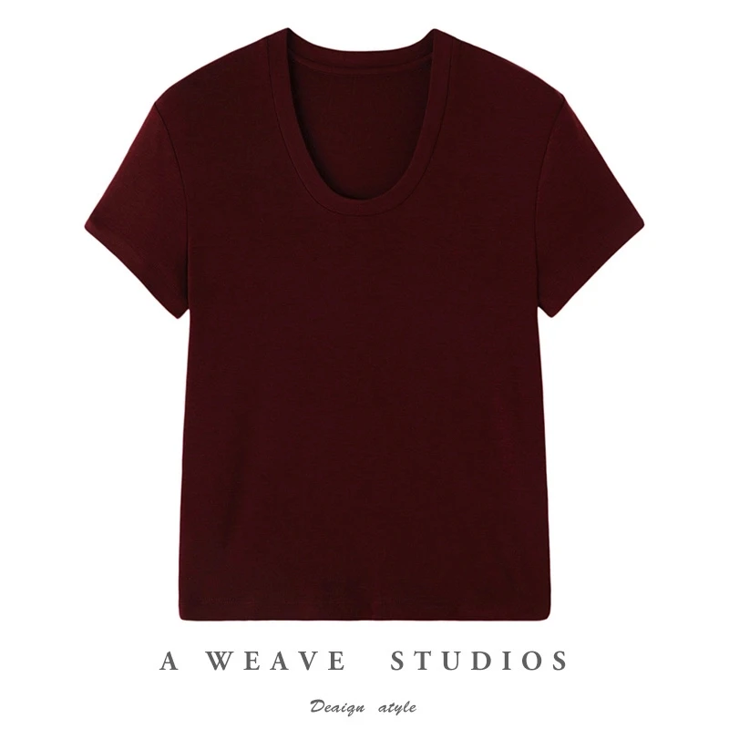 面膜T•莱赛尔天丝纯色短袖U型领女t恤2025修身显瘦高级感百搭上衣