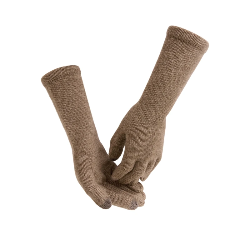 羊范秋冬款100%纯山羊绒针织手套男女款保暖可触屏分指中长款手套