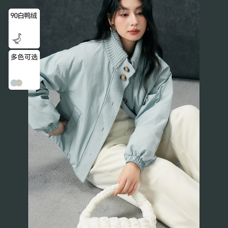 Basic House/百家好宽松简约保暖翻领休闲百搭羽绒服-B06245i5112