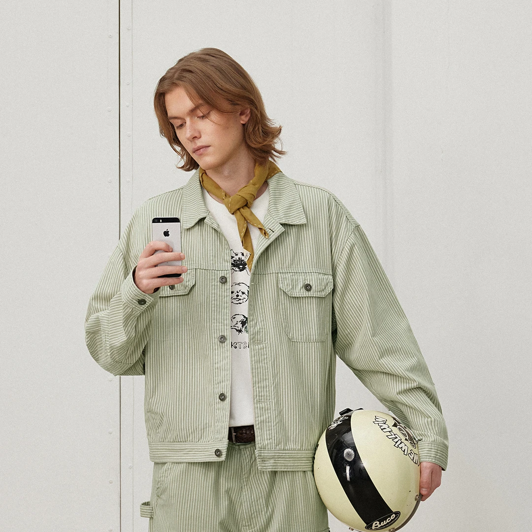 714street条纹工装夹克休闲时尚长袖牛仔夹克情侣宽松外套511611