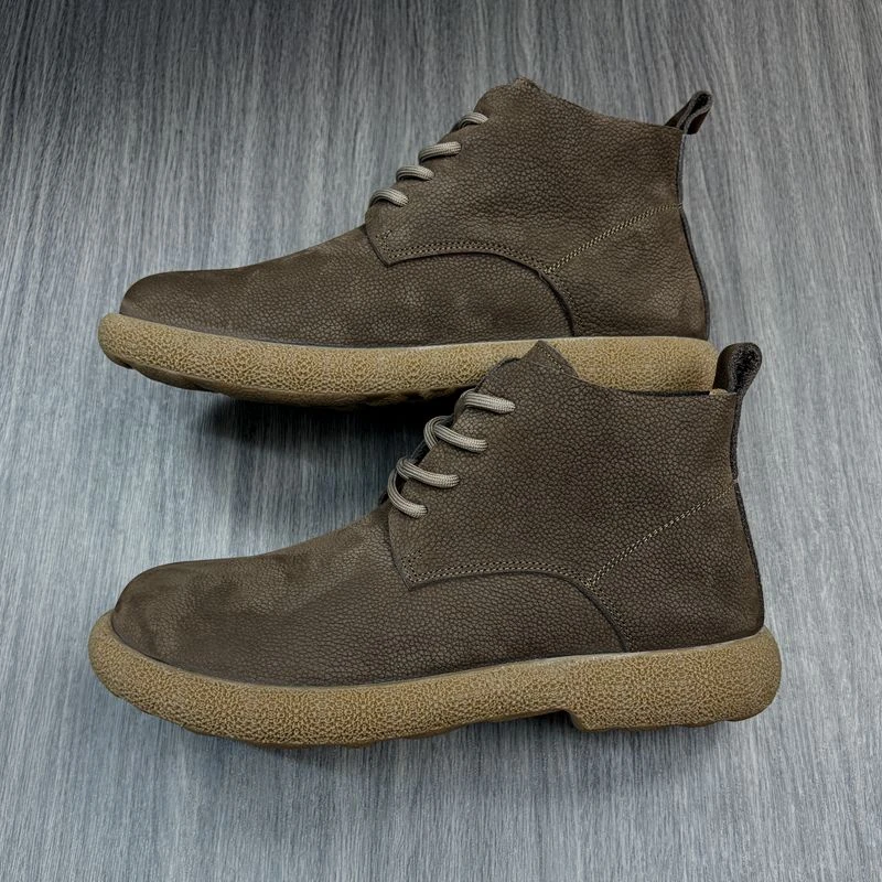 秋季透气男士高帮软皮马丁靴复古百搭圆头工装短靴真皮软底休闲鞋