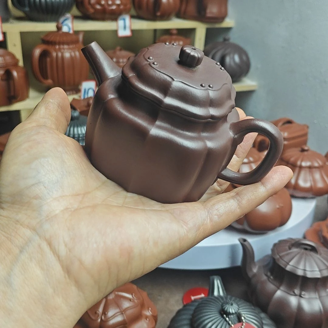 宜兴紫砂壶筋纹器半手工制作紫泥容量一佰四十CC